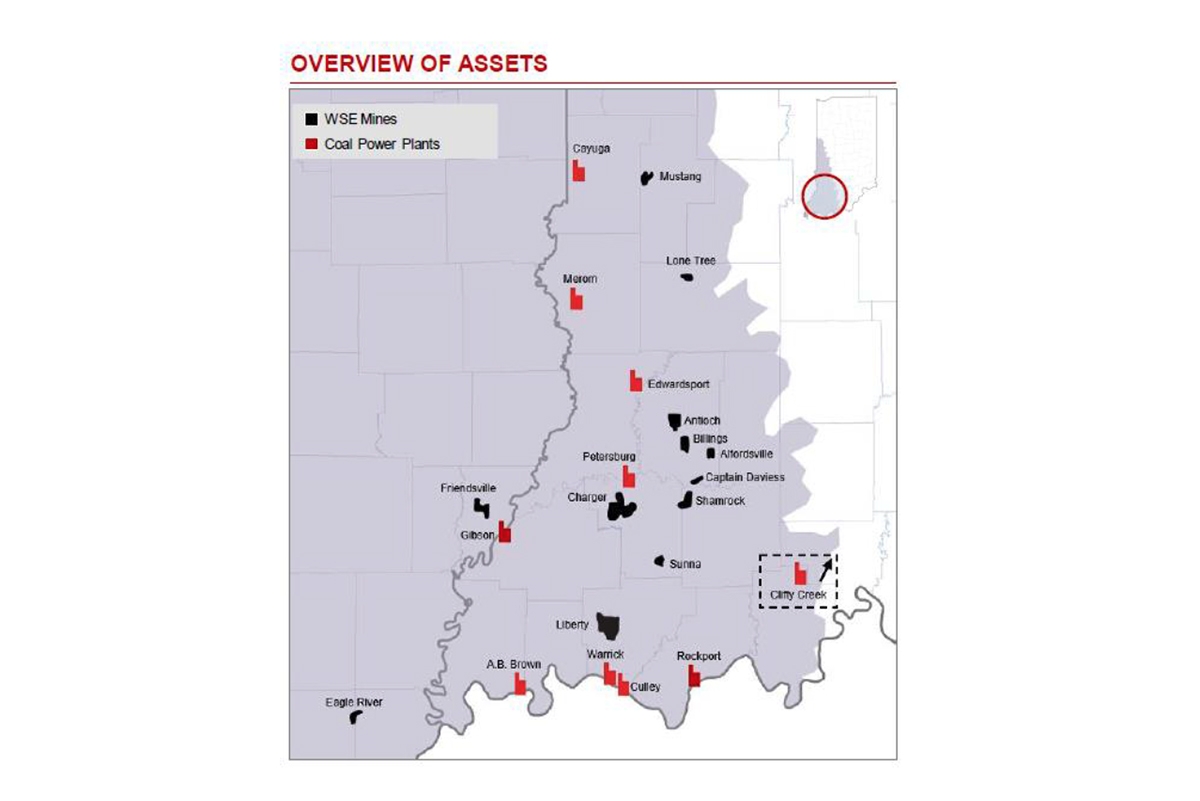White Stallion Energy, LLC, owns six mines – four of which are in southwest Indiana: Antioch, Billings, Shamrock and Charger. The Friendsville and Eagle River mines are in southern Illinois. Image from court documents.