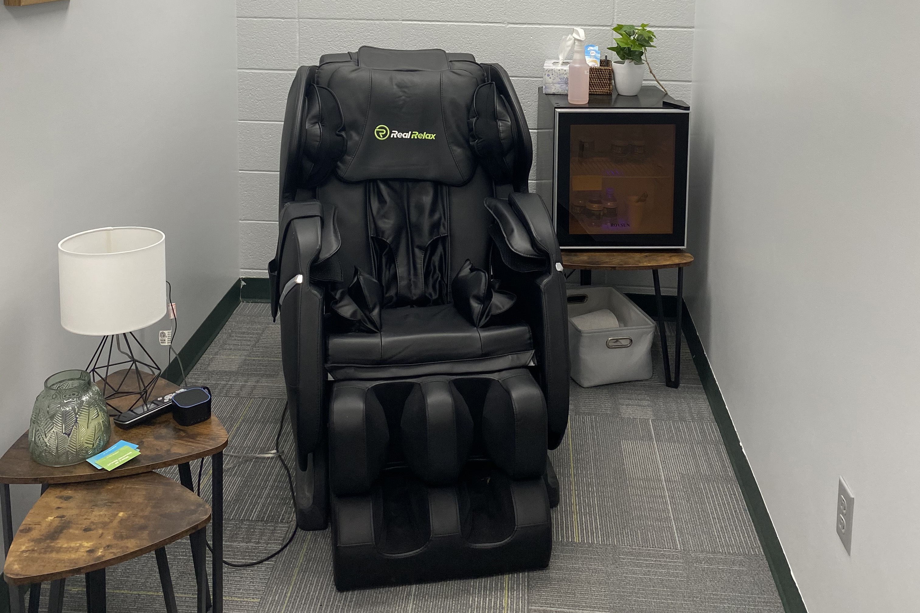 Perry Central Elementary School Principal Jennifer Mitchell and her leadership colleagues set up committees to help boost morale and maintain the room where staff can take a break to use a massage chair. Photo provided by Jennifer Mitchell.